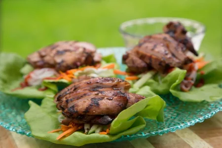 3 vietnamese turkey wraps served on plate