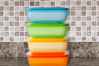 How To Store Leftover Turkey Colourful containers stacked on top of each other.