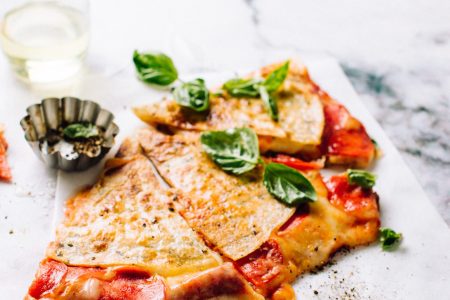 Cheesy turkey quesadilla with basil