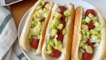 Eve Mayrand's Pickled Cucumber and Truffle Mustard Turkey Franks (1) Eve Mayrand's Pickled Cucumber and Truffle Mustard Turkey Franks (1)