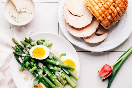 Butterball turkey roast with spring asparagus salad.