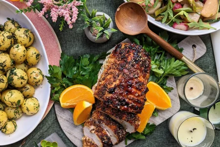 Coriander & Orange-Glazed turkey roast.