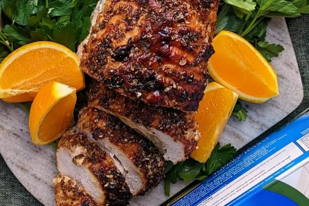 Roast-Shahir-Close-Up-Coriander-Orange-Glazed Coriander & Orange-Glazed turkey roast.